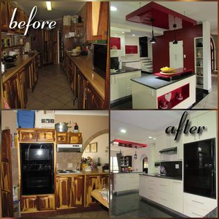 Supplied collage of kitchen images with before and after labels in the original image